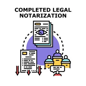 Legal notarization process completing official document verification 库存插图