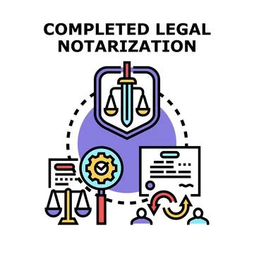 Legal notarization process completing official document verification Stock Illustration