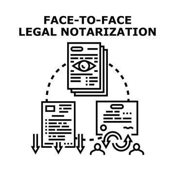 Legal notarization process verifying documents and confirming agreements Stock Illustration