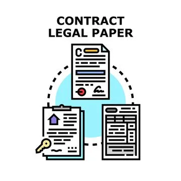 Legal paper documents analyzing contract agreement process Ilustração Stock