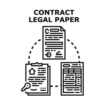 Legal paper documents analyzing contract agreement process Ilustração Stock