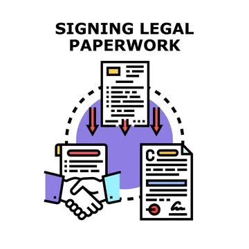 Legal paperwork agreement processing concept for business deal Stock Illustration