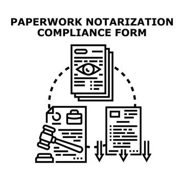 Legal paperwork notarization compliance processing form icon Stock Illustration