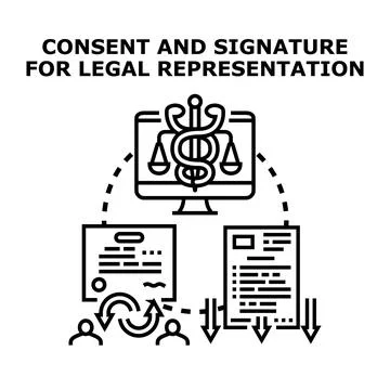 Legal representation process obtaining client consent and signature Stock Illustration