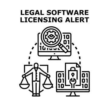 Legal software licensing alert process controlling cyber security Illustrazione stock