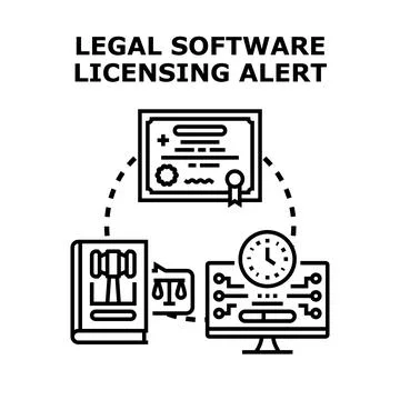 Legal software licensing alert process concept Stock Illustration