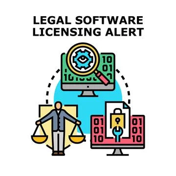 Legal software licensing alert process controlling cyber security 库存插图