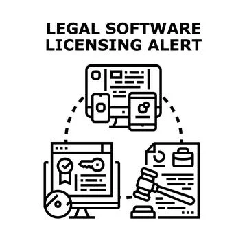 Legal software licensing alert process protecting intellectual property Stock Illustration