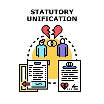 Legal statutory unification concept separating relationship documents Stock Illustration