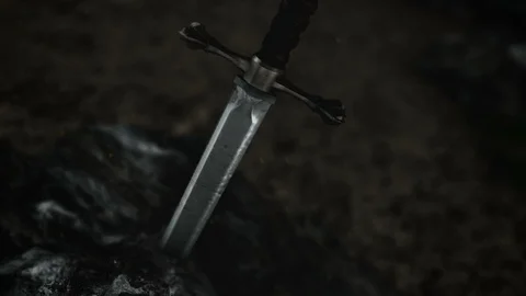 A Legendary Sword Inside a Rock Stock Footage 112737926