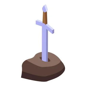 Legendary sword stuck in stone creating mythical atmosphere isometric icon Stock Illustration