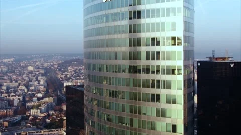 The Legende Tower or EDF Tower in Paris La Defense by drone Stock Footage 254098997