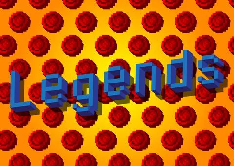 Legends pixelated word with geometric graphic background. Vector cartoon illu Stock Illustration