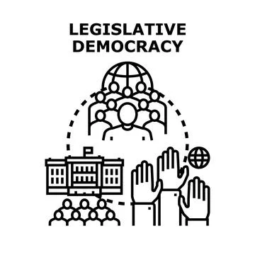 Legislative democracy process with government building and voting 스톡 일러스트
