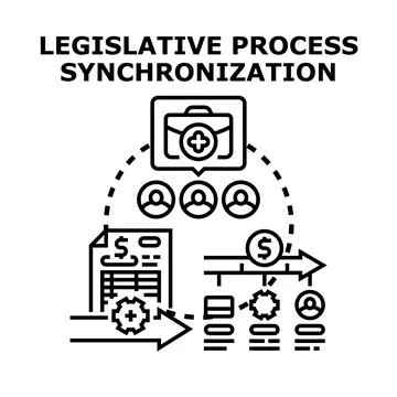 Legislative process synchronization concept illustrating steps, discussions,  Stock Illustration
