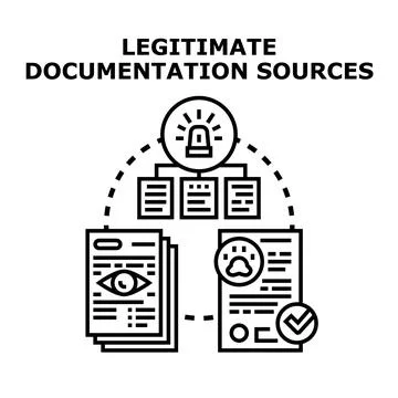 Legitimate documentation sources verification process icon Stock Illustration