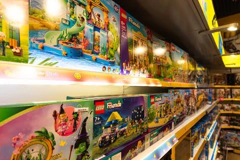 Lego boxes  in toy store Stock Photos