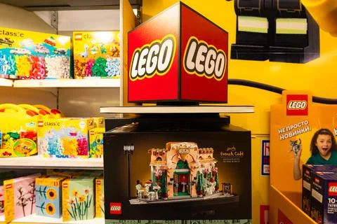 Lego boxes  in toy store Stock Photos