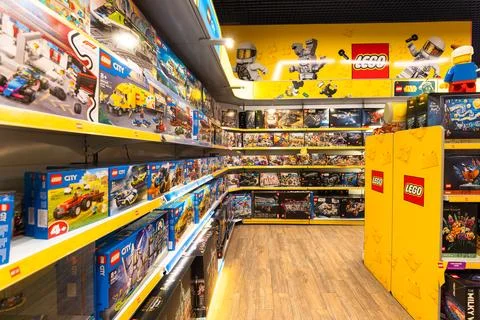Lego boxes  in toy store Stock Photos