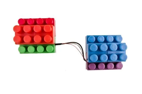 Lego bricks connected with wires 스톡 사진