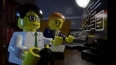 Lego Businessmen working on Computer, animation, stop motion Stock Footage 102757124