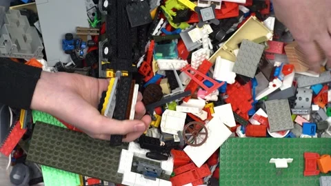 Lego. Children's toy constructor. Lots of colorful details. Blocks and bricks Stock Footage 180929313