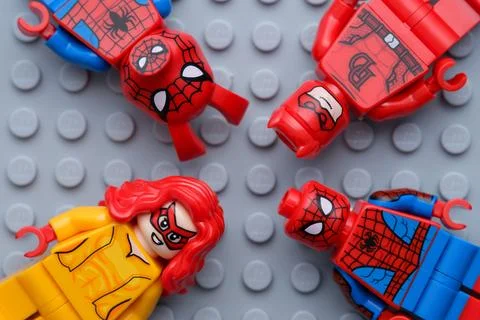 Lego Marvel characters -Spider-Ham, Daredevil, Firestar and Spider-Man Stock Photos