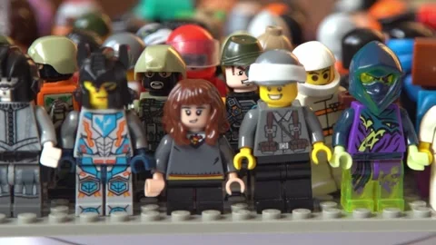 Lego mini figures set of different. Game toy man. Children's game constructor Stock Footage 262976014