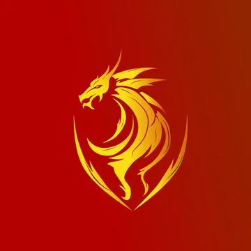 Lego vector symbol of a yellow dragon on a red background Stock Illustration