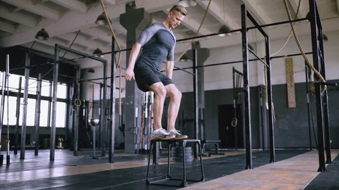 Legs and butt in good shape box jump Video stock 115160064