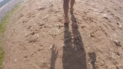 Legs boy walking in beach Video stock 116725211