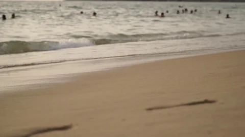 Legs close up go on the sandy seashore Stock Footage 123049292