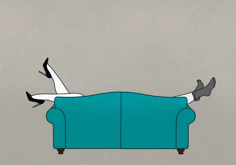 Legs of couple dangling over sofa Ilustração Stock