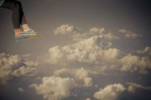 Legs of female over clouds 스톡 일러스트