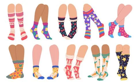 Legs in funny socks, set of vector illustration isolated on white background Stock Illustration