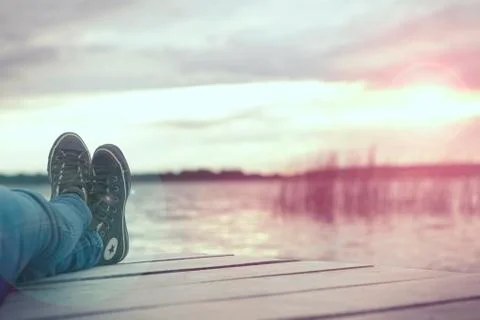 Legs on jetty 写真素材