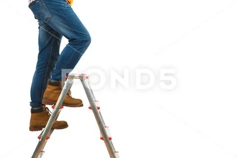 The legs on the ladder on the white background Stock Photos