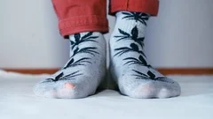 Side view of socks with a hole on the ma, Stock Video