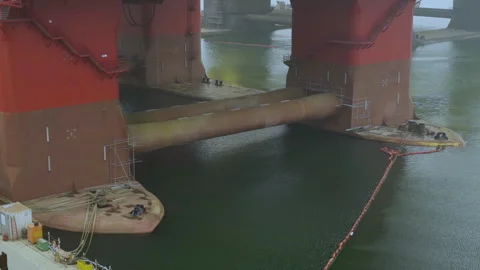 Legs of an offshore drilling platform. Drilling rig in port. Stock Footage 266523968