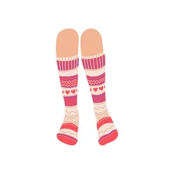 Legs in pair of long patterned socks. Stock Illustration
