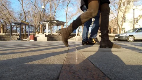 Legs Of  People  Walking On The Pavement 4K. Stock Footage 87577853