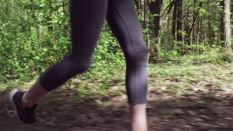 Legs of runner run on forest road Video stock 107281232