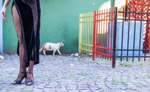 Legs of a tango dancer in La Boca neighborhood, Buenos Aires. Stock Photos