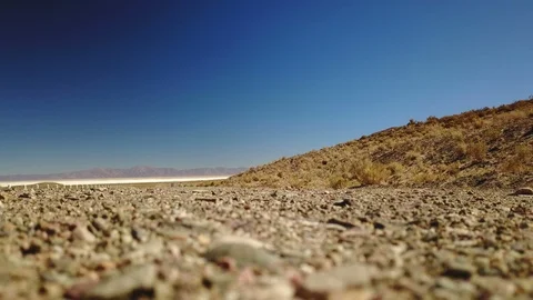 Legs walking on desert environment with blue sky LOW SHOT Stock Footage 88338849