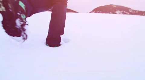 Legs in Winter Boots Walking through Thick Snow. STABILIZED SLOW MOTION 120fps. Stock-Footage 68827810