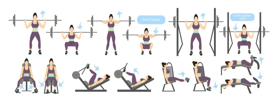 Legs workout with machines. 스톡 일러스트