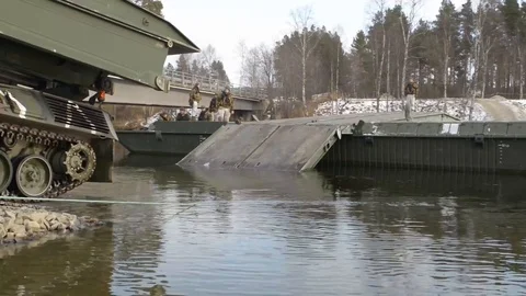 Leguan bridge layer mounted on a Leopard 2 Chassis 3 Video stock 112127227