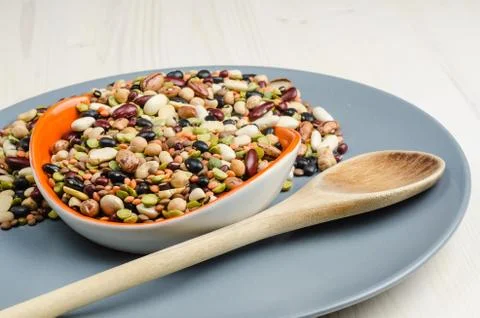 Legumes in a dish, close up, background.. Stock Photos
