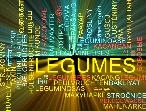 Legumes multilanguage wordcloud background concept glowing Stock Illustration