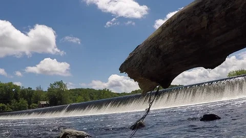 Lehigh River Chain Dam With Log Stock Footage 76084674